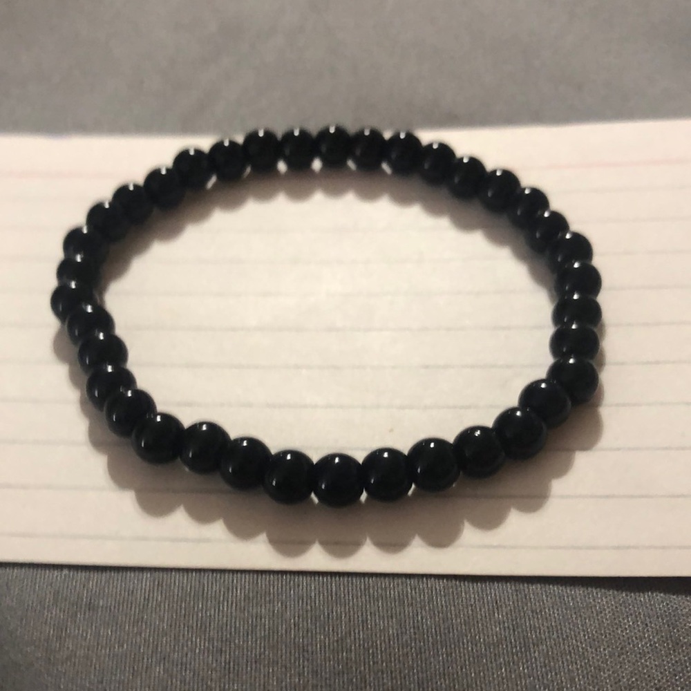 Simple Black Beaded Stretch Bracelet